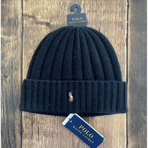 Polo Ralph Lauren‎ Signature Wool Blend Cuffed Beanie Black Tan New